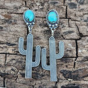 Navajo handmade Saguaro Cactus Turquoise Earrings
